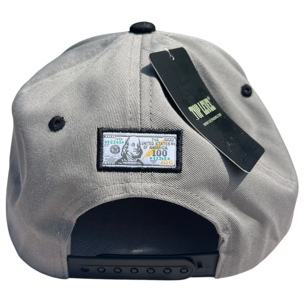 Top Level Ben Franklin Gray Flames SnapBack Money Dollar Bill Hat/Cap  NWT